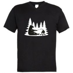 Мужская футболка  с V-образным вырезом Bear on picnic - PrintSalon