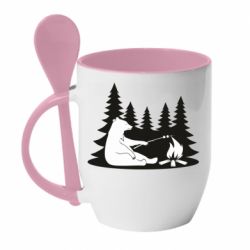 Чашка с ложкой Bear on picnic - PrintSalon