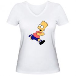 Женская футболка с V-образным вырезом Беги, Барт, беги! - PrintSalon