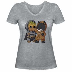 Женская футболка с V-образным вырезом Бэтмен и грут - PrintSalon