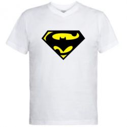 Мужская футболка  с V-образным вырезом БэтСупермен - PrintSalon