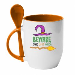 Чашка с ложкой Beware cute little witch - PrintSalon