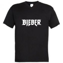 Мужская футболка  с V-образным вырезом Bieber - PrintSalon