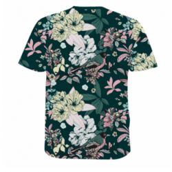 Мужская футболка 3D Birds and summer flowers - PrintSalon