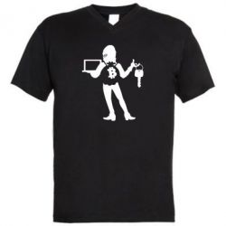 Мужская футболка  с V-образным вырезом Bitcoin and money - PrintSalon