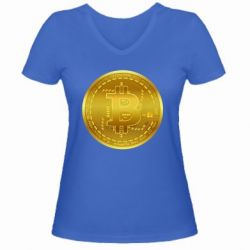 Женская футболка с V-образным вырезом Bitcoin coin - PrintSalon
