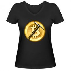Женская футболка с V-образным вырезом Bitcoin Hammer - PrintSalon