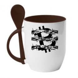 Чашка с ложкой Bitcoin in barbed wire - PrintSalon