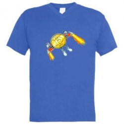 Мужская футболка  с V-образным вырезом Bitcoin into space - PrintSalon