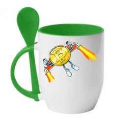 Чашка с ложкой Bitcoin into space - PrintSalon