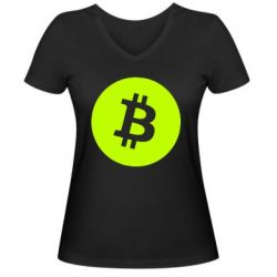 Женская футболка с V-образным вырезом Биткоин лого - PrintSalon