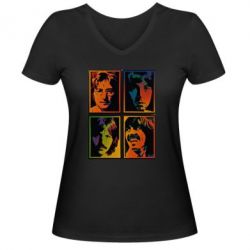 Женская футболка с V-образным вырезом Битлы - PrintSalon