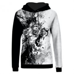 Жіноче 3D худі Black & White Lion-PrintSalon Жіноче 3D худі Black & White Lion