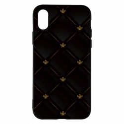 Чехол для iPhone X/Xs Black with gold quilted pattern - PrintSalon