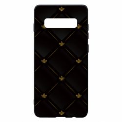 Чехол для Samsung S10+ Black with gold quilted pattern - PrintSalon