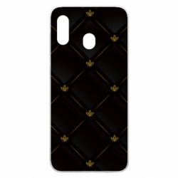 Чехол для Samsung A20 Black with gold quilted pattern - PrintSalon