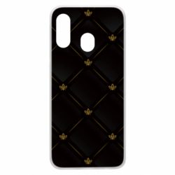 Чехол для Samsung A40 Black with gold quilted pattern - PrintSalon