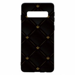 Чехол для Samsung S10 Black with gold quilted pattern - PrintSalon