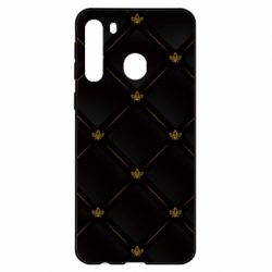 Чехол для Samsung A21 Black with gold quilted pattern - PrintSalon