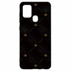 Чехол для Samsung A21s Black with gold quilted pattern - PrintSalon