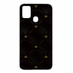 Чехол для Samsung M31 Black with gold quilted pattern - PrintSalon
