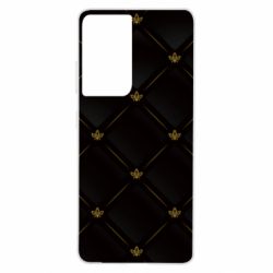 Чехол для Samsung S21 Ultra Black with gold quilted pattern - PrintSalon
