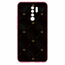 Чехол для Xiaomi Redmi 9 Black with gold quilted pattern - PrintSalon