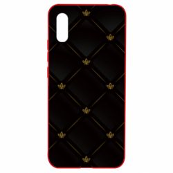 Чехол для Xiaomi Redmi 9a Black with gold quilted pattern