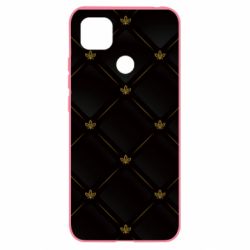 Чехол для Xiaomi Redmi 9c Black with gold quilted pattern
