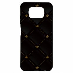 Чехол для Xiaomi Poco X3 Black with gold quilted pattern - PrintSalon