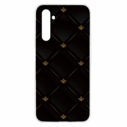 Чехол для Realme 6 Black with gold quilted pattern - PrintSalon