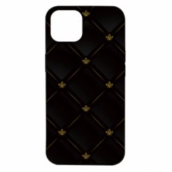 Чехол для iPhone 14 Black with gold quilted pattern - PrintSalon