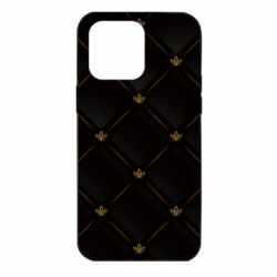 Чехол для iPhone 14 Pro Max Black with gold quilted pattern - PrintSalon