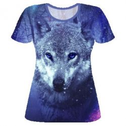Женская футболка 3D Blue-eyed wolf - PrintSalon