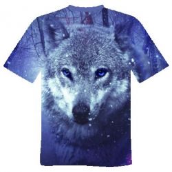 Мужская футболка 3D Blue-eyed wolf - PrintSalon