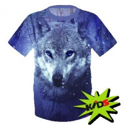Детская 3D футболка Blue-eyed wolf - PrintSalon