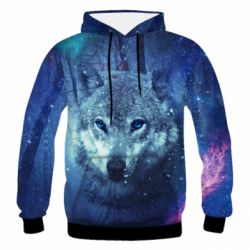 Мужское 3D худи Blue-eyed wolf - PrintSalon
