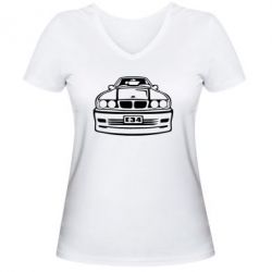 Женская футболка с V-образным вырезом BMW E34 - PrintSalon