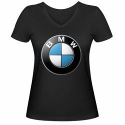 Женская футболка с V-образным вырезом BMW Logo 3D - PrintSalon