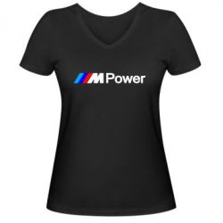 Женская футболка с V-образным вырезом BMW M Power logo - PrintSalon