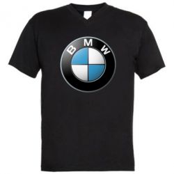Мужская футболка  с V-образным вырезом BMW Small Logo - PrintSalon