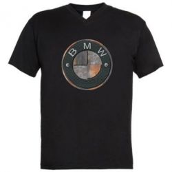 Мужская футболка  с V-образным вырезом BMW Steel Logo - PrintSalon