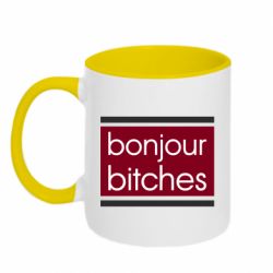 Чашка двухцветная 320ml Bonjour bitches - PrintSalon
