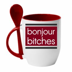 Чашка с ложкой Bonjour bitches - PrintSalon