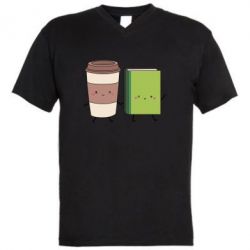 Мужская футболка  с V-образным вырезом Book & Coffee - PrintSalon