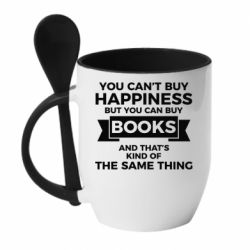Чашка с ложкой Books are happiness - PrintSalon