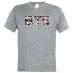 Мужская футболка  с V-образным вырезом BTS collage - PrintSalon
