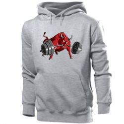 Мужское худи Bull with a barbell - PrintSalon