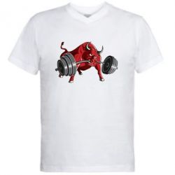 Мужская футболка  с V-образным вырезом Bull with a barbell - PrintSalon