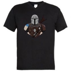 Мужская футболка  с V-образным вырезом Bust of Mandalorian - PrintSalon
